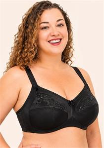 Embroidery Cup Firm Support Bra Black